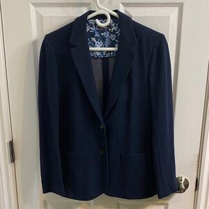 J. McLaughlin Wool Blend Navy Two Button Women’s Blazer Silk Lining Size Large